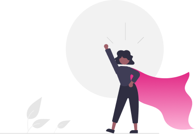 A woman in a  purple cape holding her fist of a right hand  in the air